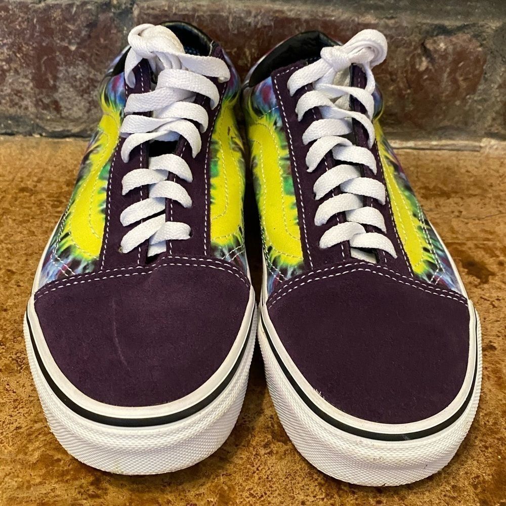VANS old Skool mysterioso purple and yellow tie dye suede leather sneakers - Picture 5 of 9